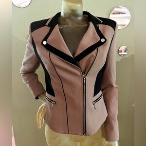 White House Black Market Black and Tan Moto Blazer